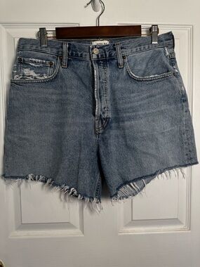 AGOLDE Riley High Rise Cutoff Denim Shorts Size 30 Distressed Raw Hem